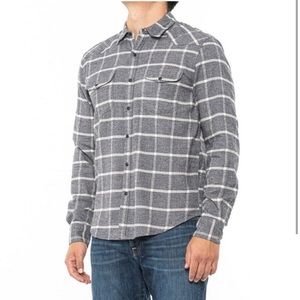 Lucky Brand Santa Fe Flannel Mens Shirt Snap Front Grey & White Plaid NWT